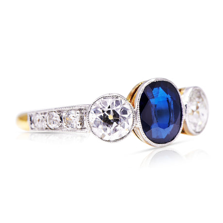 Edwardian, sapphire & diamond engagement ring, 18ct yellow gold, platinum