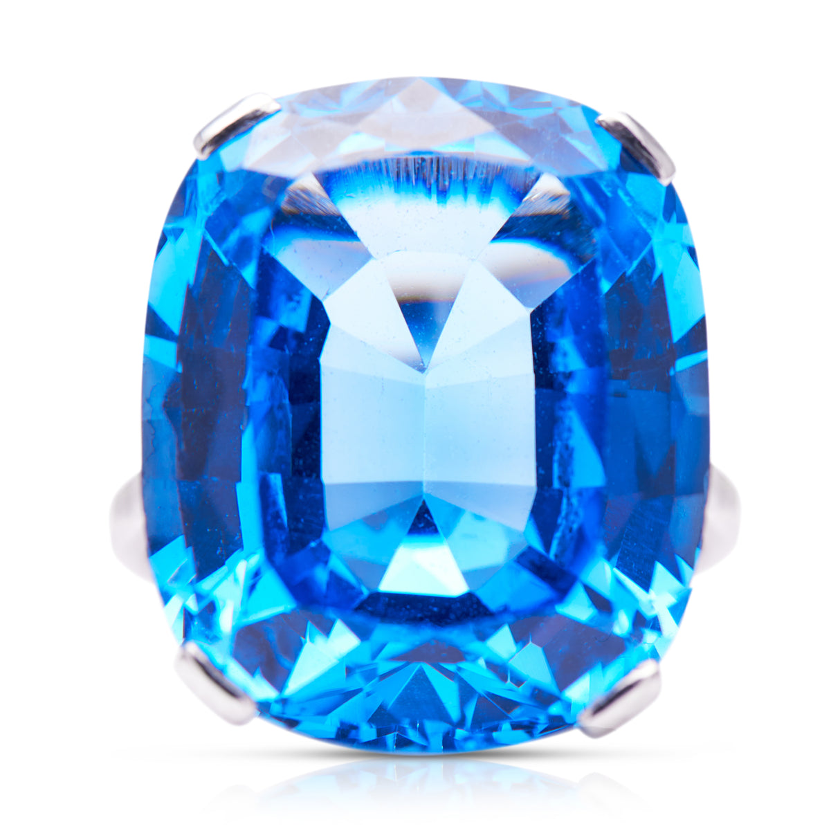 Azure-Gemstone-Azurite-France-18ct-White-Gold-Hallmarked-Cocktail-Ring-Statement-Antique