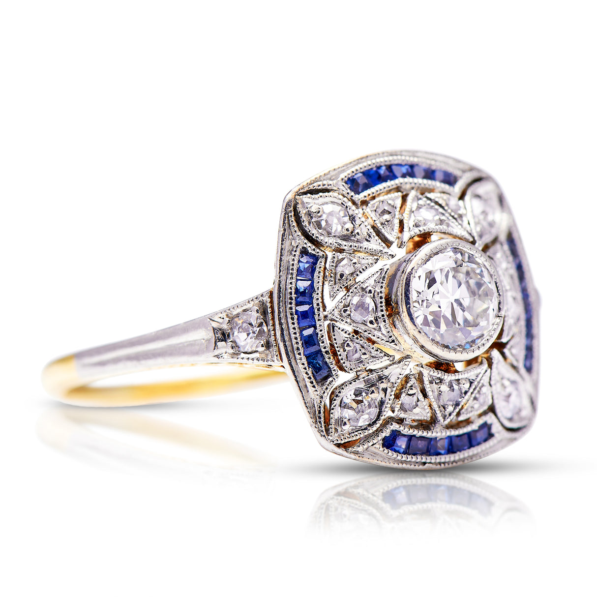 Antique | Belle Époque, platinum, 18ct gold, sapphire and diamond ring
