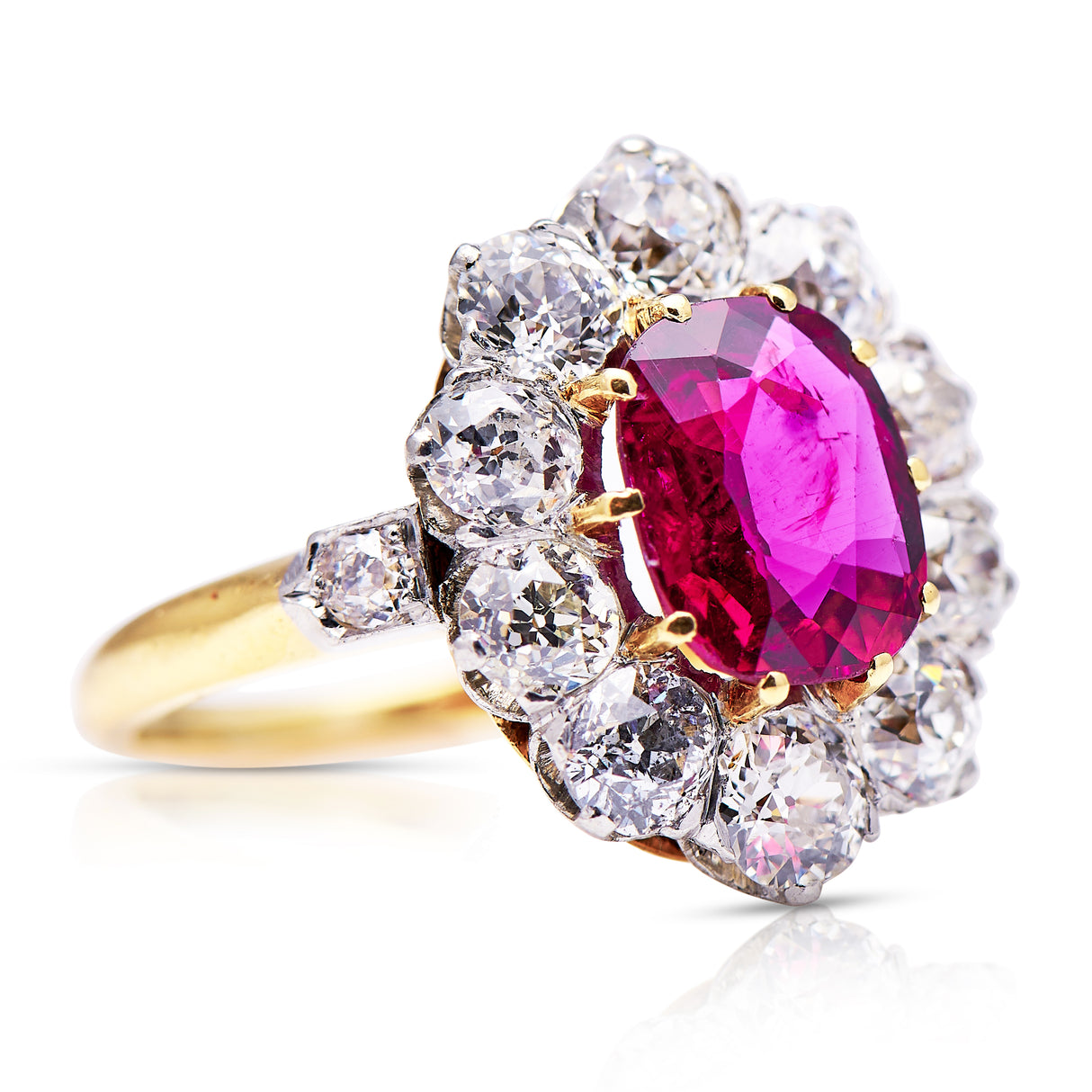 Antique, Edwardian, ruby & diamond cluster engagement ring