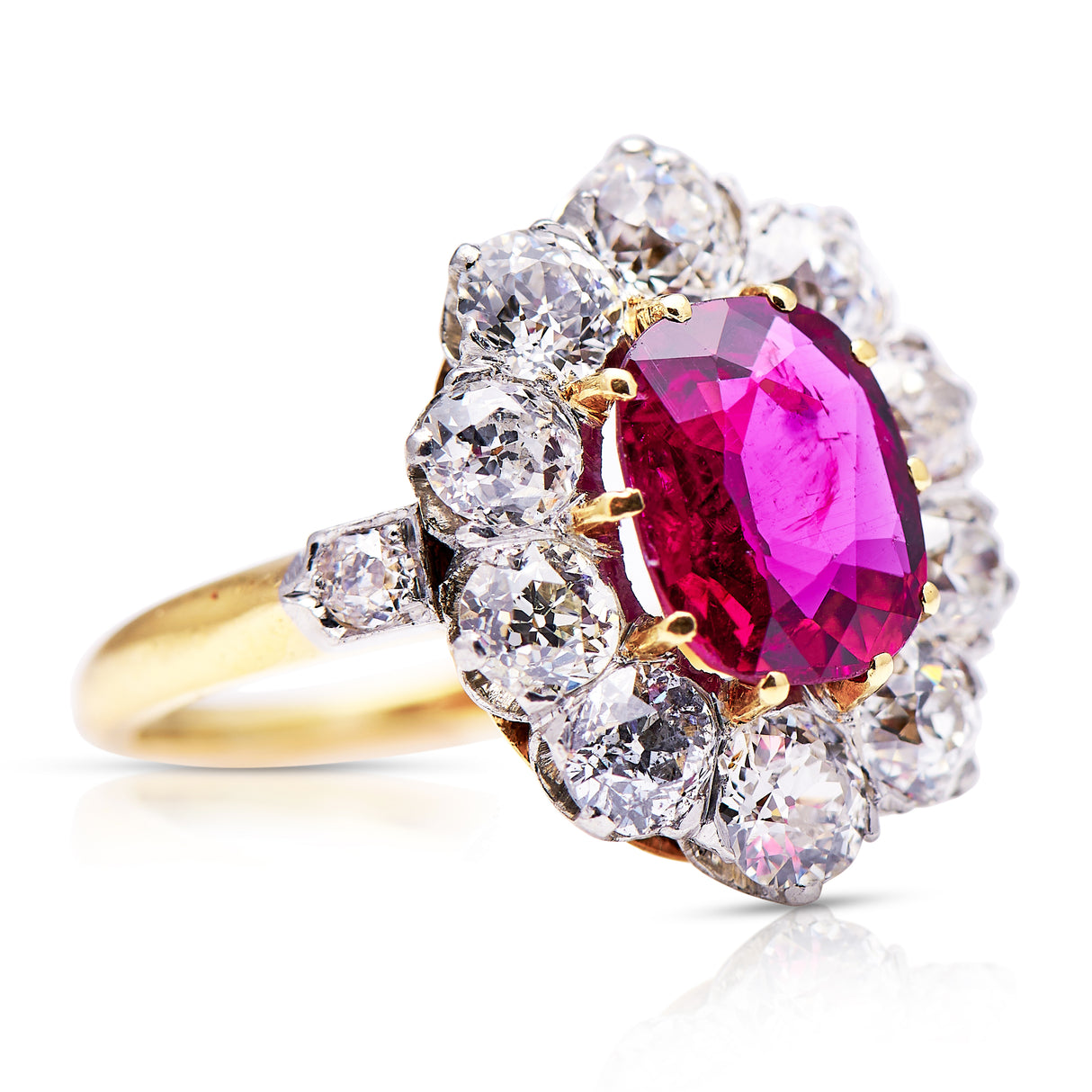Antique, French, ruby & diamond cluster engagement ring