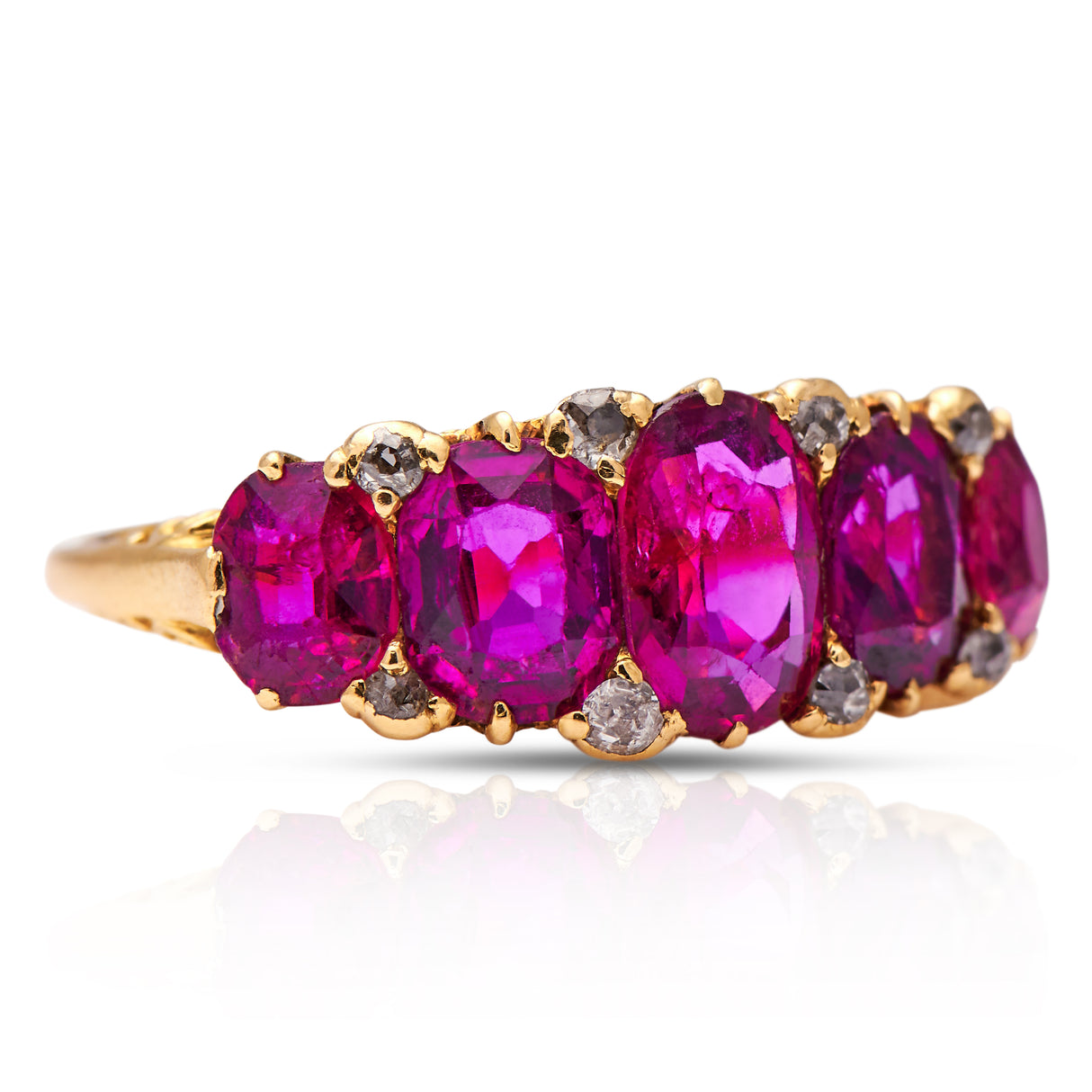 Victorian, 18ct gold, ruby and diamond five stone ring