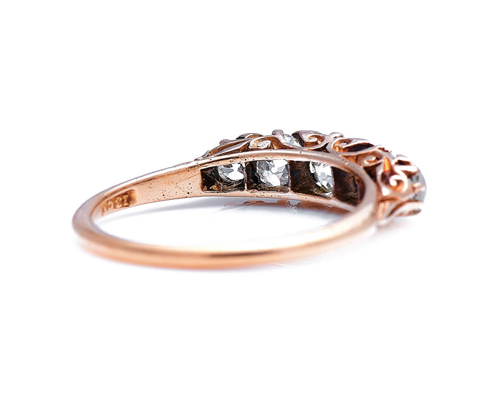 Antique, Victorian, 18ct gold, old cut diamond five-stone ring