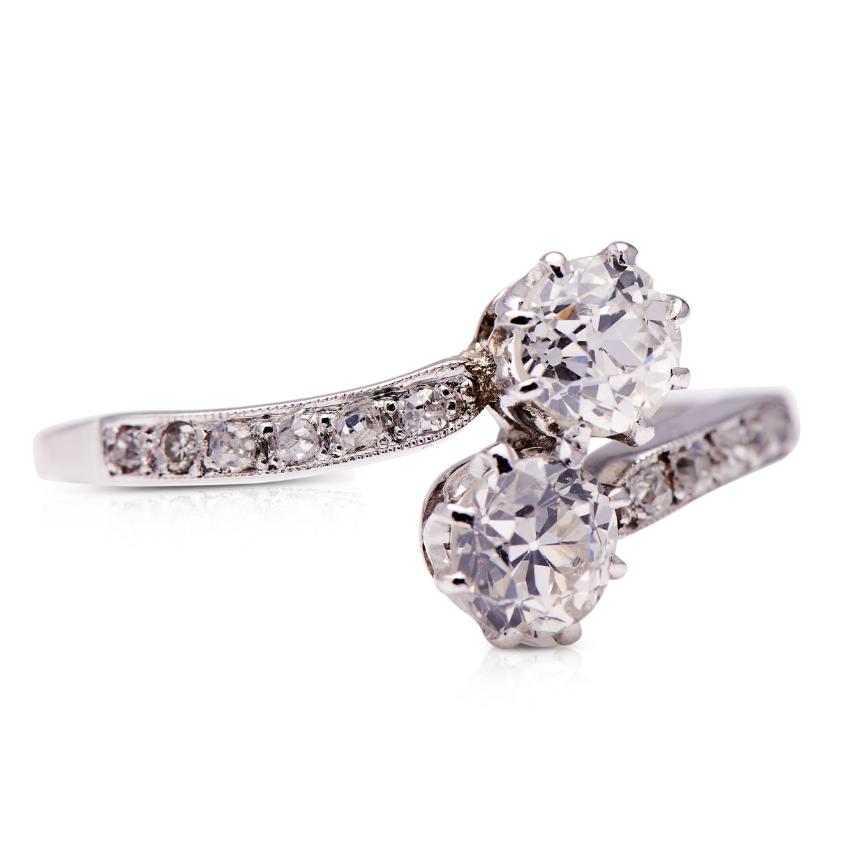 Edwardian old-cut diamond 'toi et moi' engagement ring, platinum