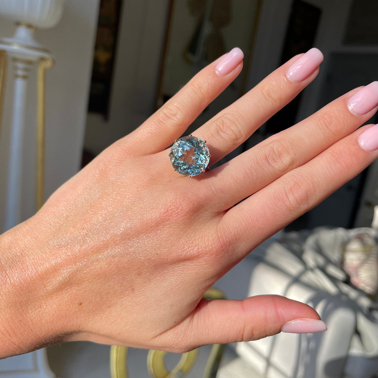 French | frosty-blue aquamarine statement gemstone ring, 18ct gold
