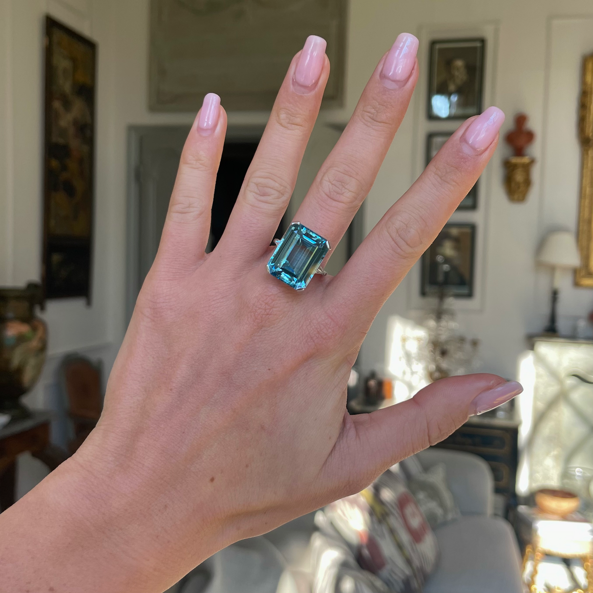 Vintage, Art Deco aquamarine and diamond ring, platinum