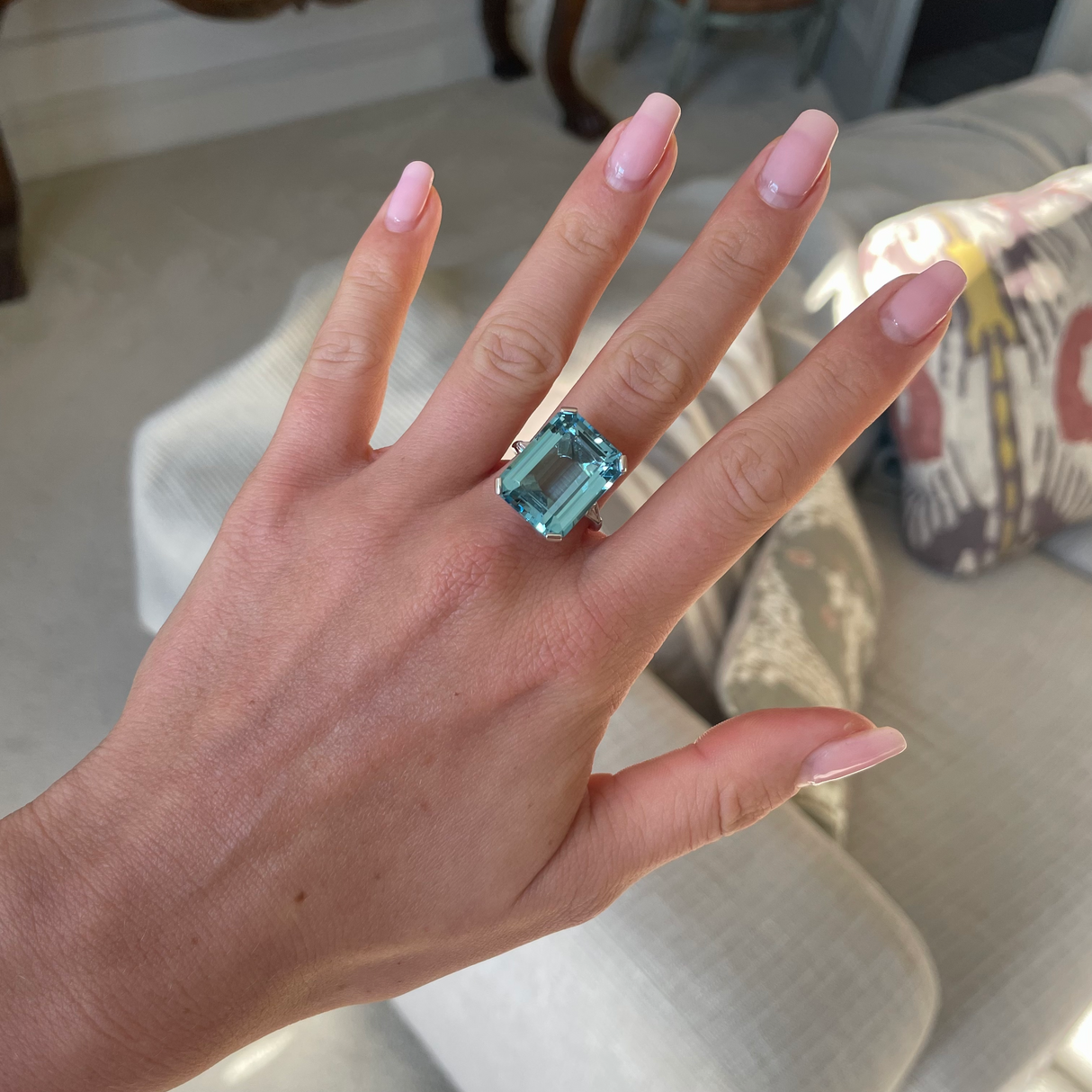 Vintage, Art Deco aquamarine and diamond ring, platinum