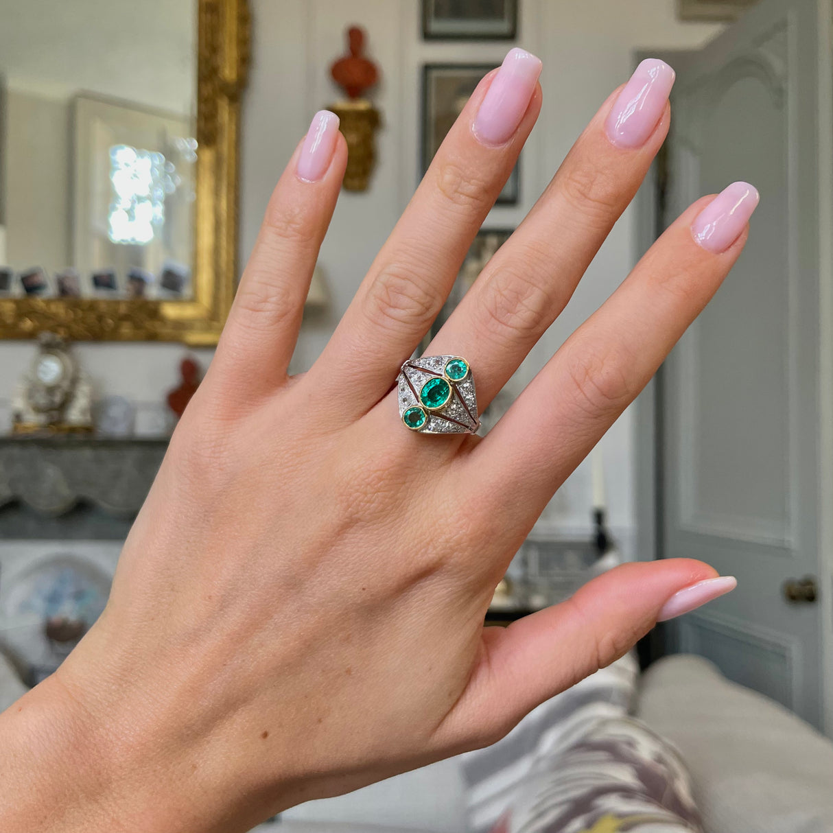 Art Deco, French, platinum, emerald and diamond ring