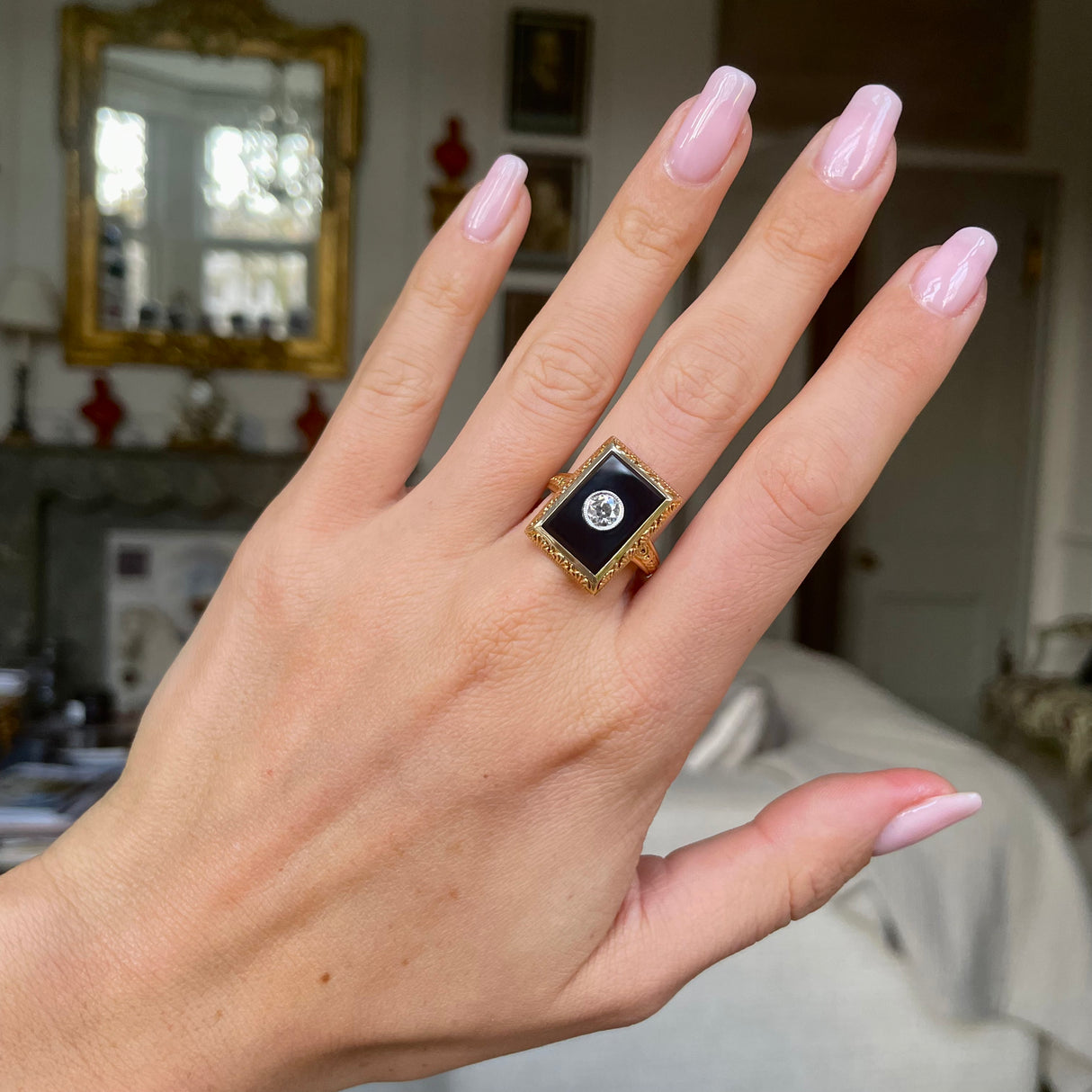 Victorian, diamond & onyx ring