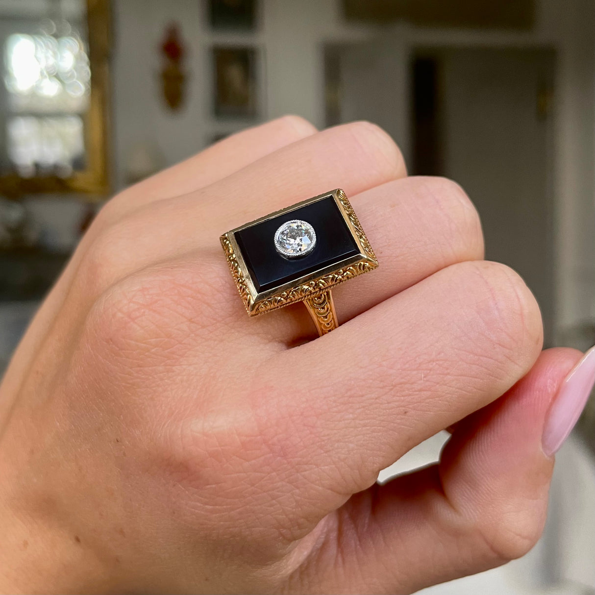 Victorian, diamond & onyx ring