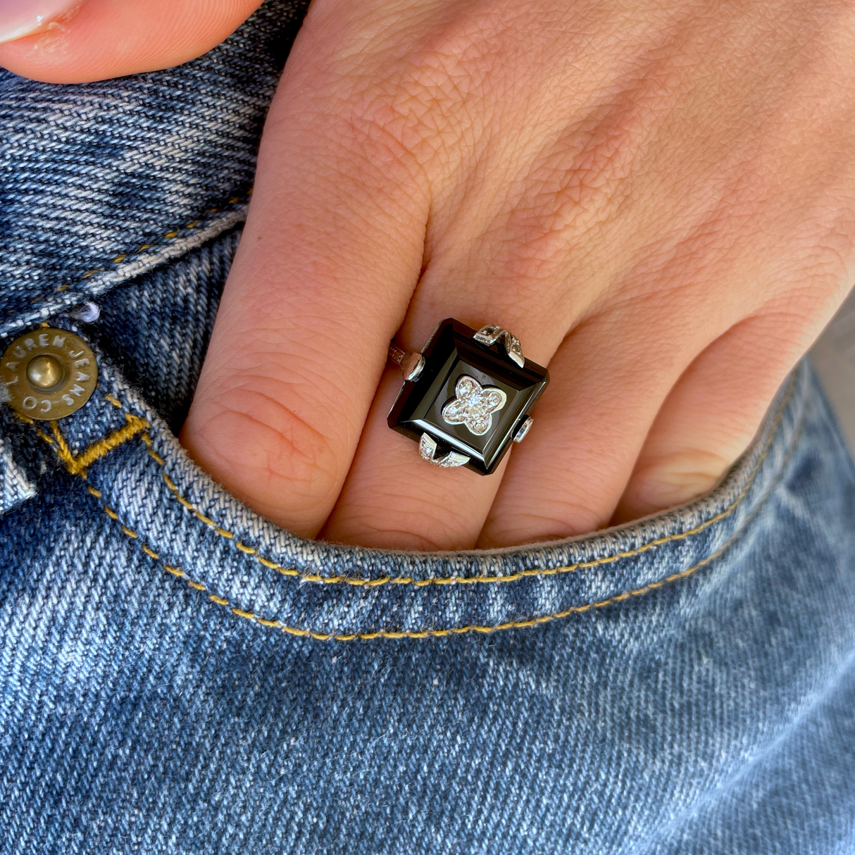 Art Deco, platinum, onyx and diamond ring