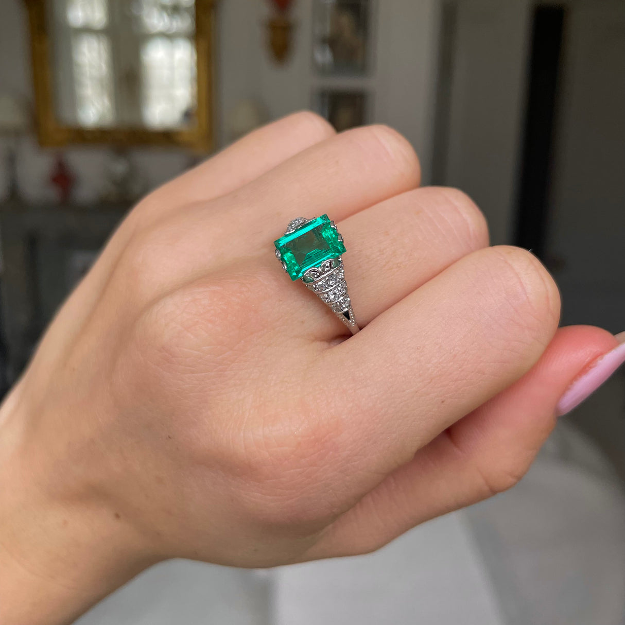 Art Deco, platinum, emerald & diamond ring