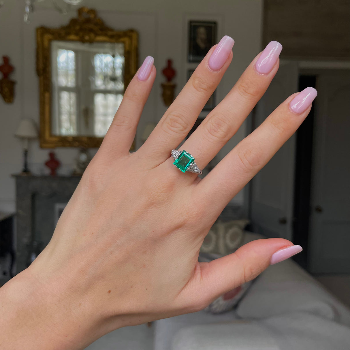 Art Deco, emerald & diamond ring