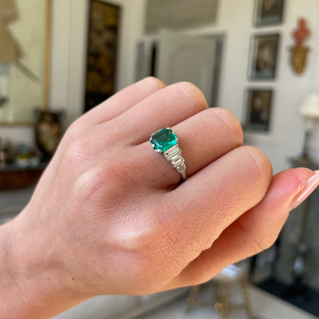 Art Deco, emerald & diamond ring
