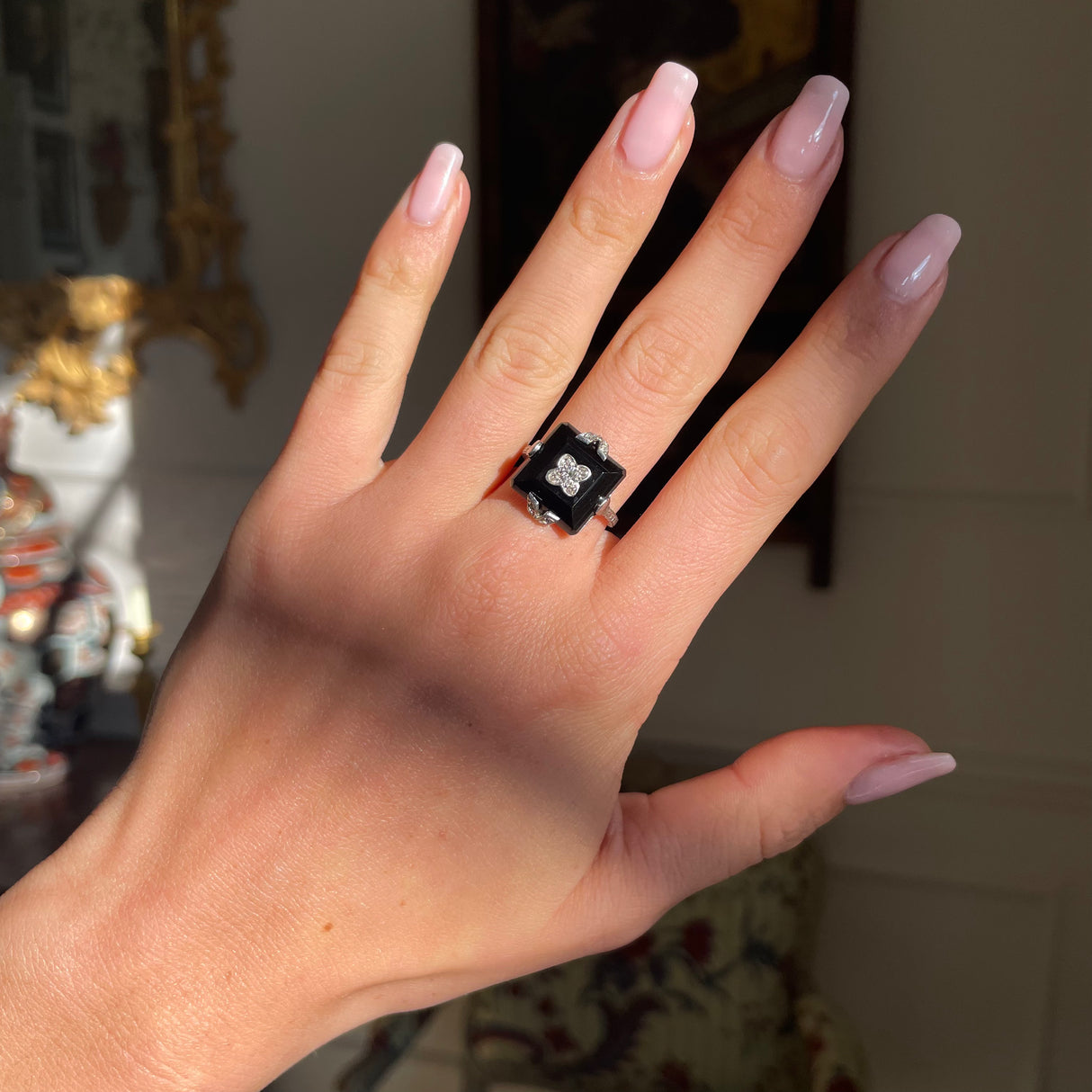 Art Deco, platinum, onyx and diamond ring