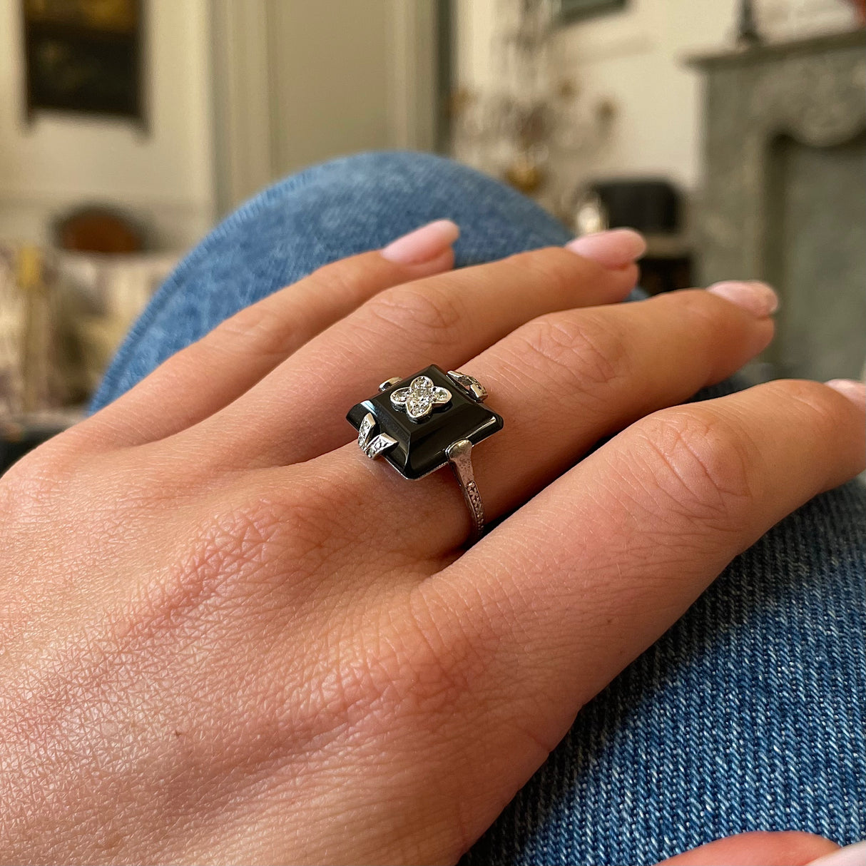 Art Deco, platinum, onyx and diamond ring