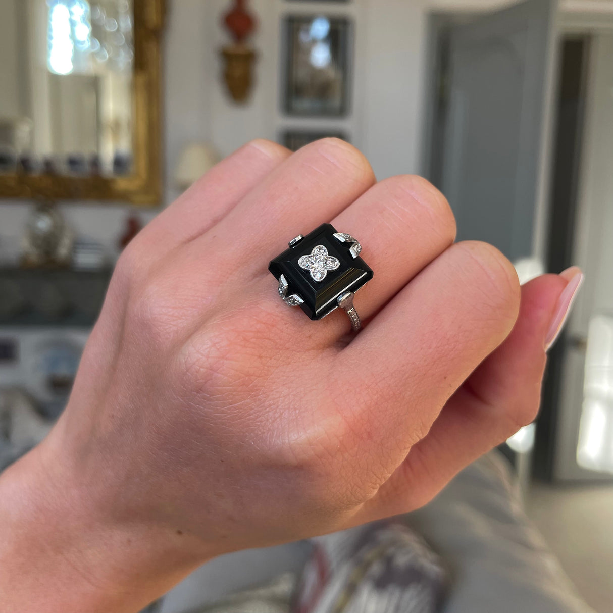 Art Deco, platinum, onyx and diamond ring