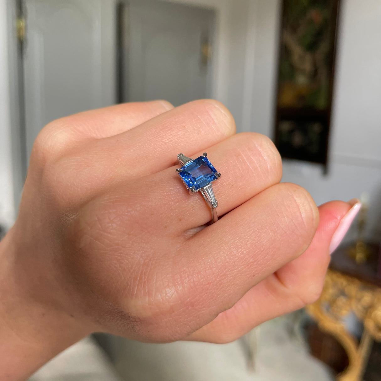 Art Deco, 1930s, platinum, sri lankan sapphire and diamond ring