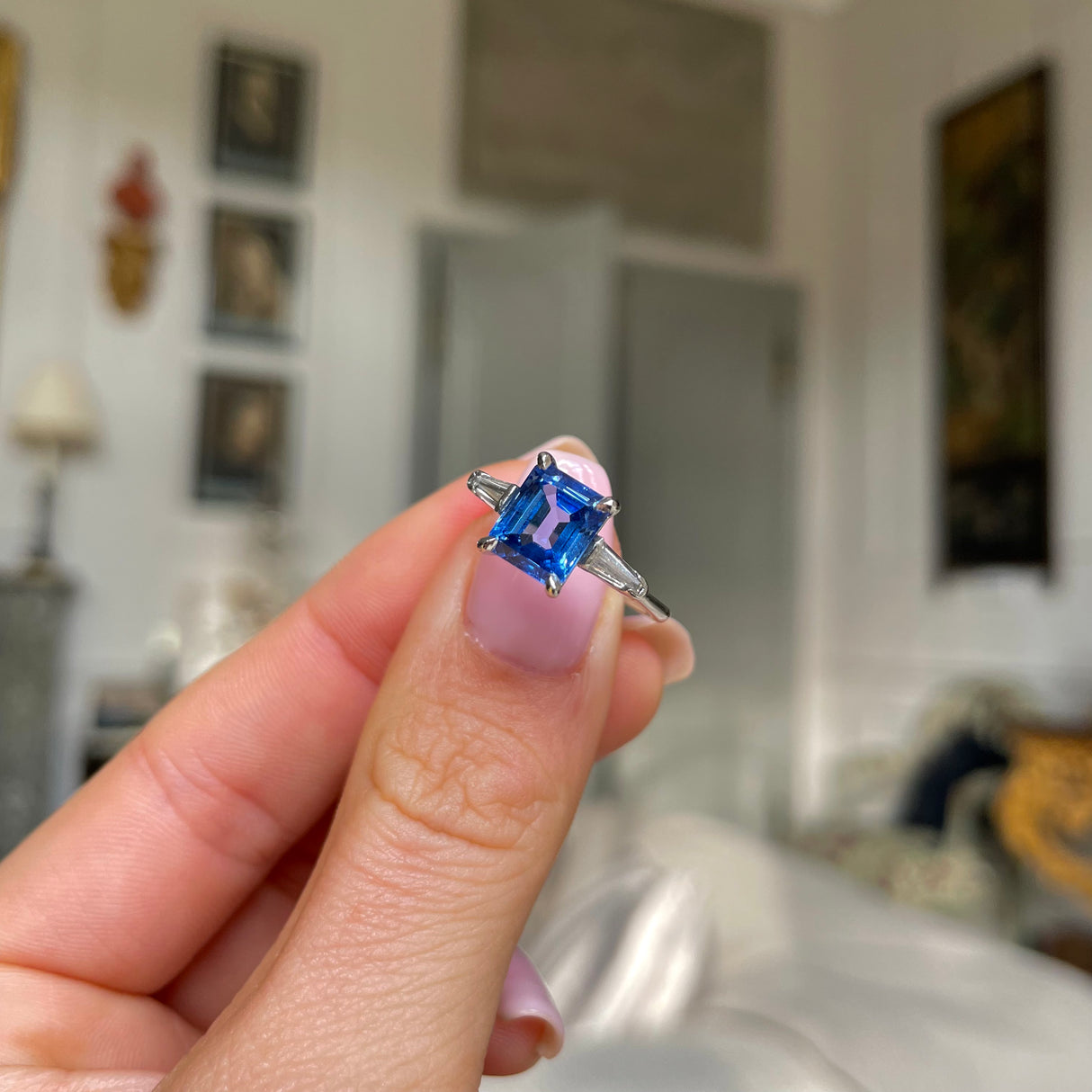 Art Deco, 1930s, platinum, sri lankan sapphire and diamond ring