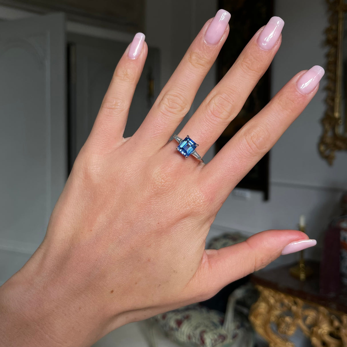 Art Deco, 1930s, platinum, sri lankan sapphire and diamond ring