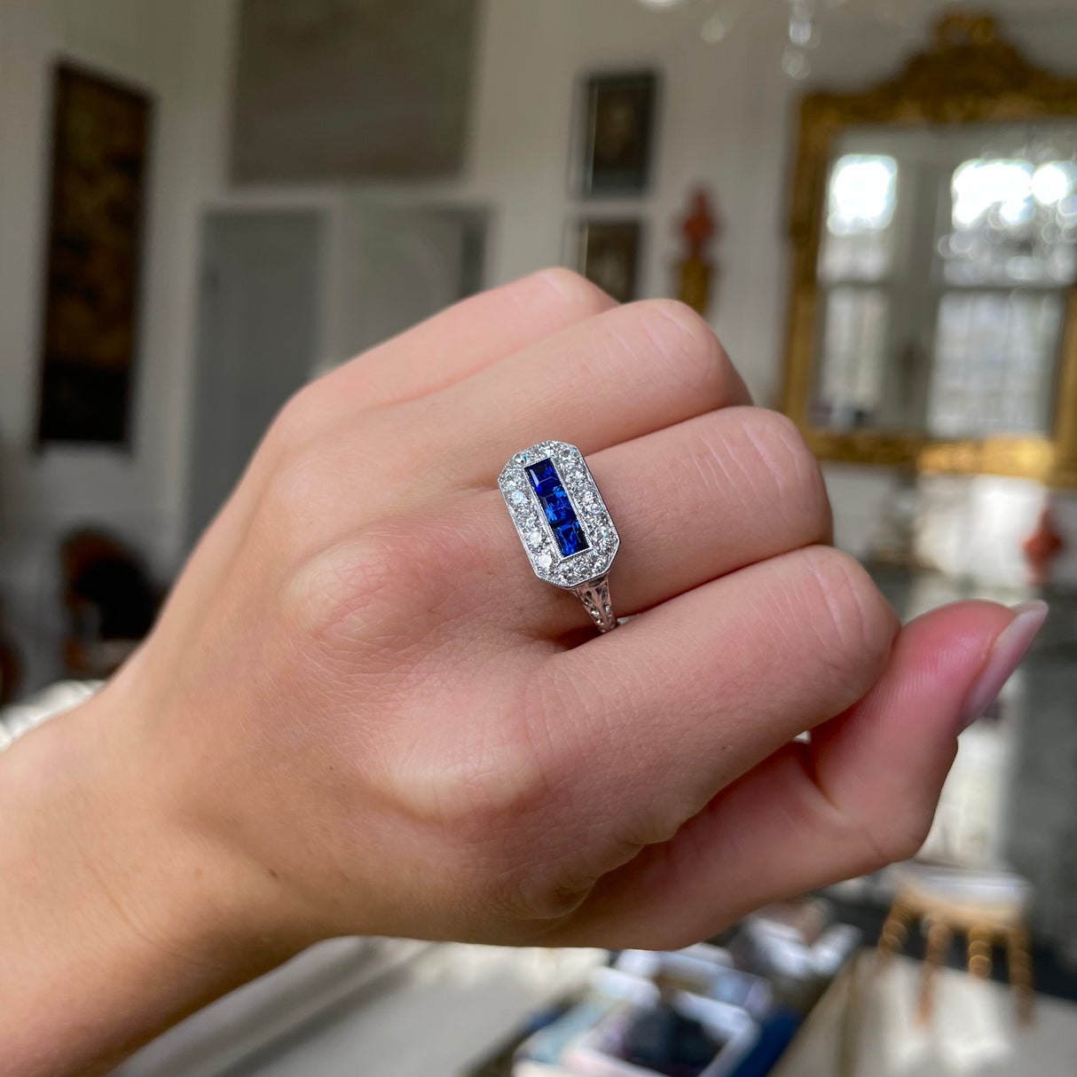 Art Deco sapphire & diamond engagement ring