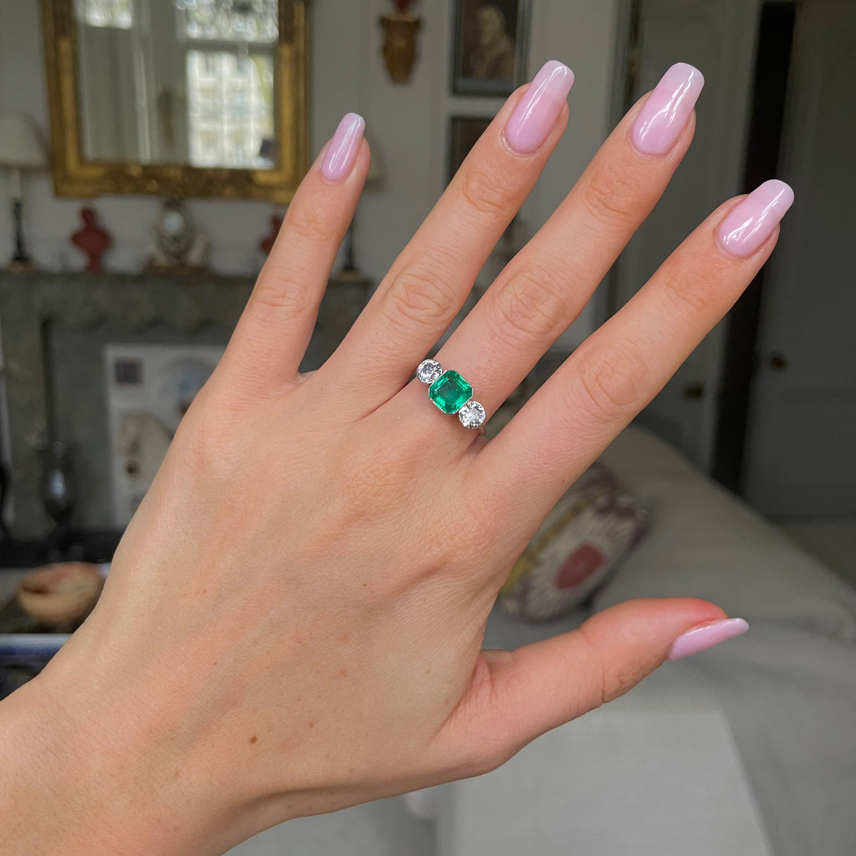 Art Deco | brazilian emerald & diamond three-stone ring