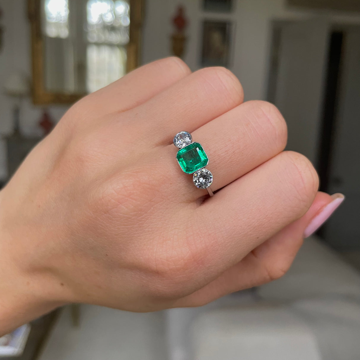 Art Deco | brazilian emerald & diamond three-stone ring