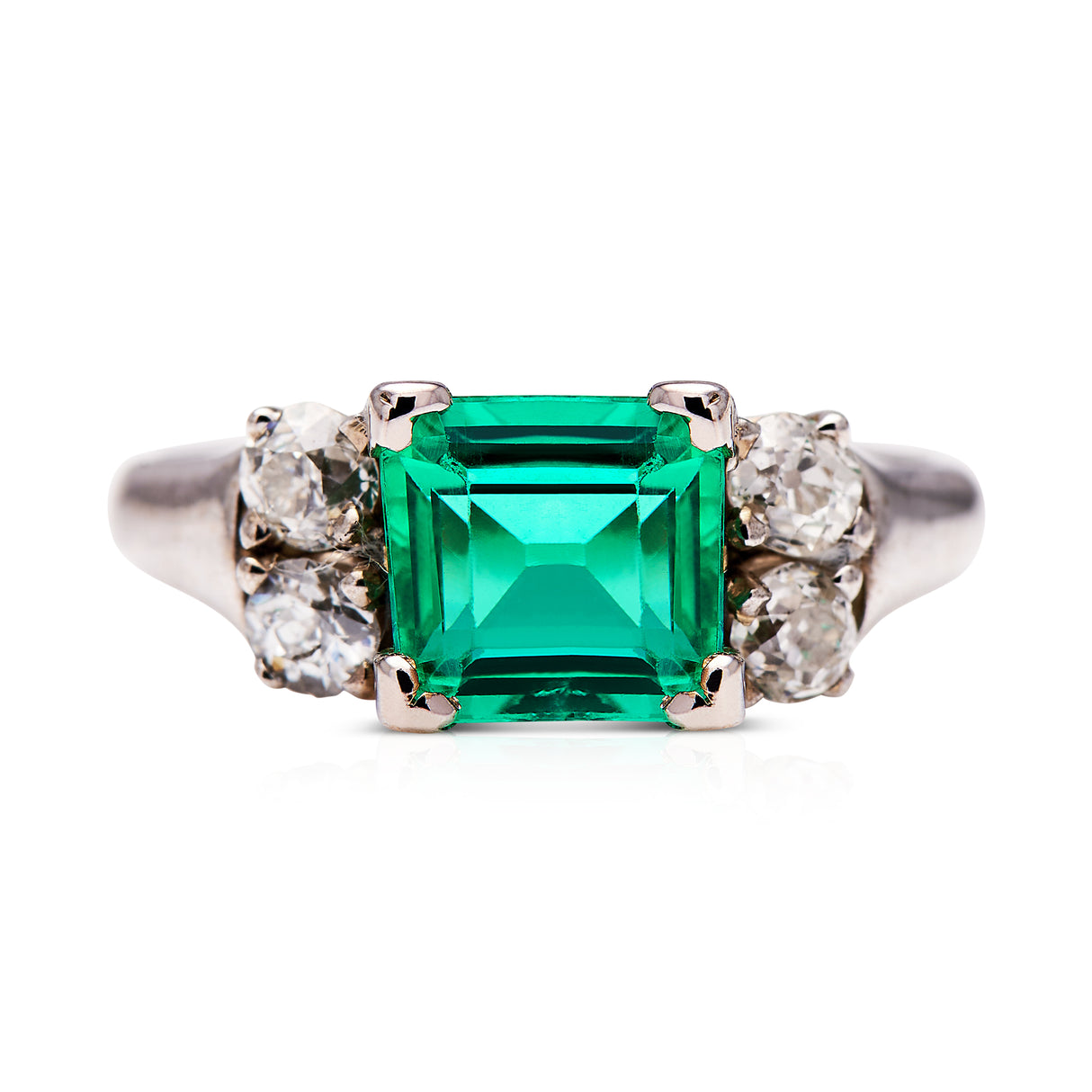 Art Deco, 14ct white gold, Colombian emerald and diamond ring