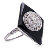 Art Deco, platinum, onyx & diamond kite-shaped cocktail ring