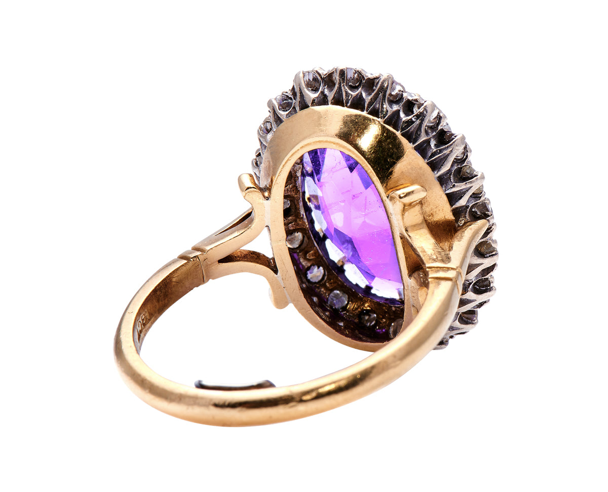 Art Deco, 18ct gold, amethyst and diamond cluster ring