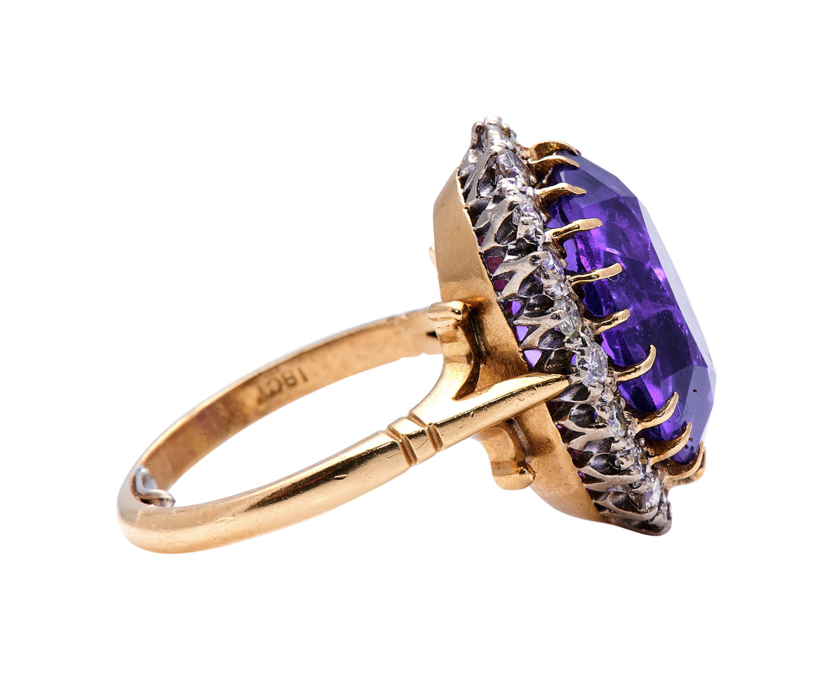 Art Deco, 18ct gold, amethyst and diamond cluster ring