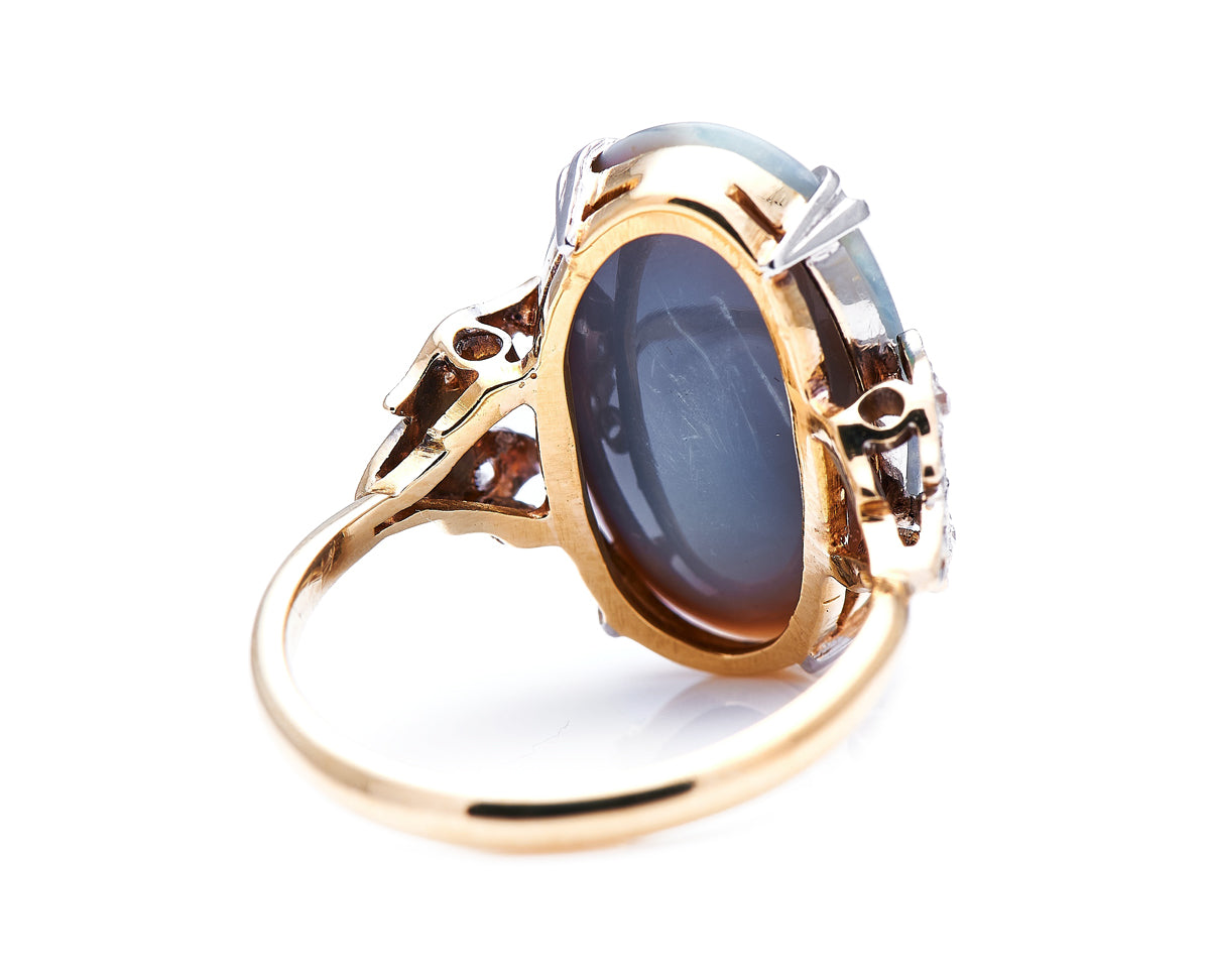 Art Deco, 18ct gold, black opal and diamond ring
