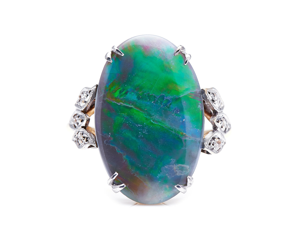 Art Deco, 18ct gold, black opal and diamond ring