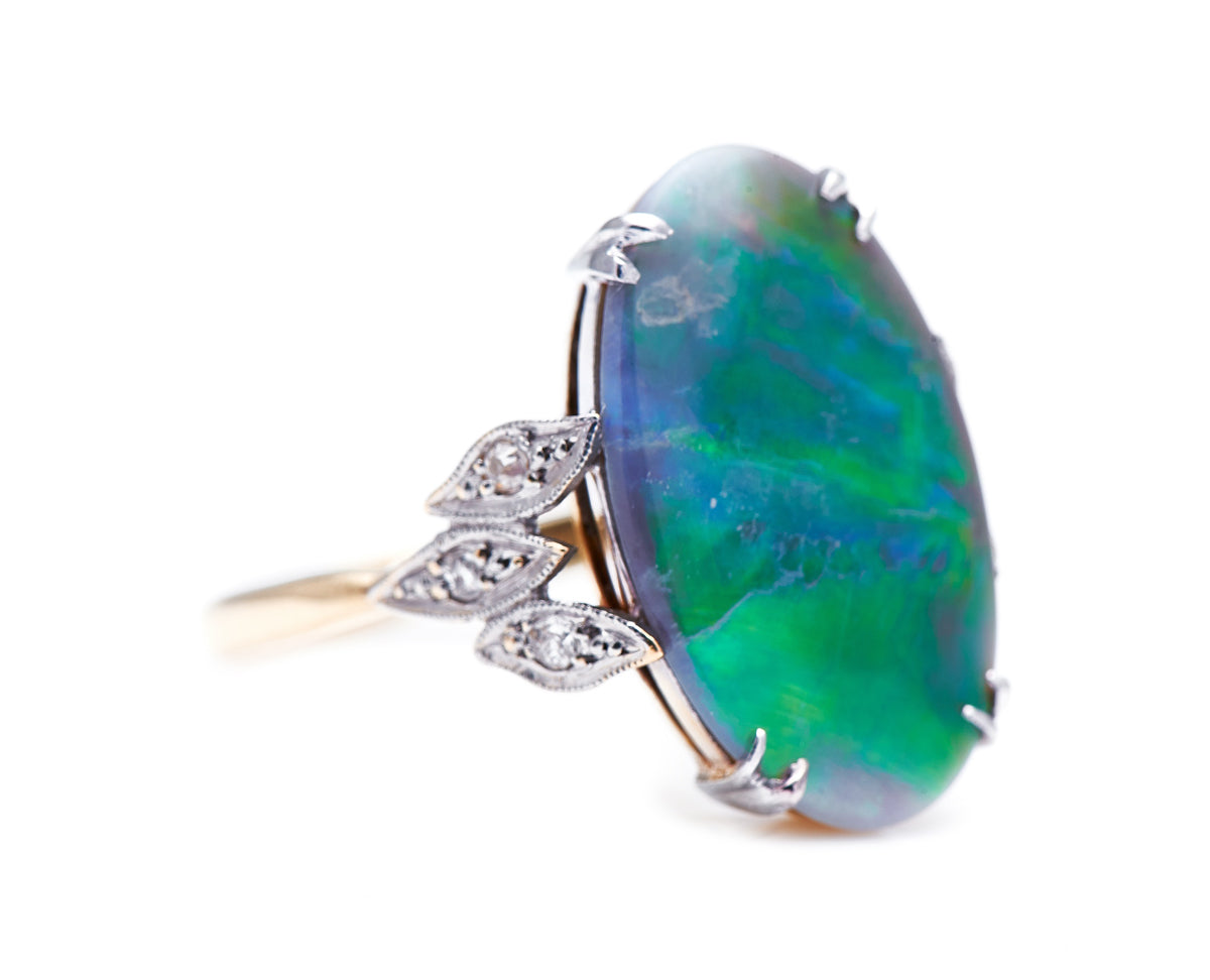 Art Deco, 18ct gold, black opal and diamond ring