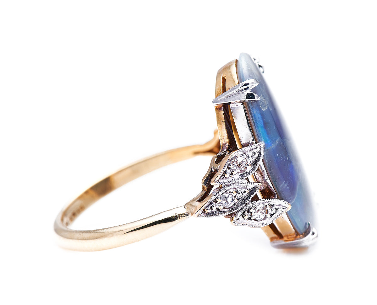 Art Deco, 18ct gold, black opal and diamond ring