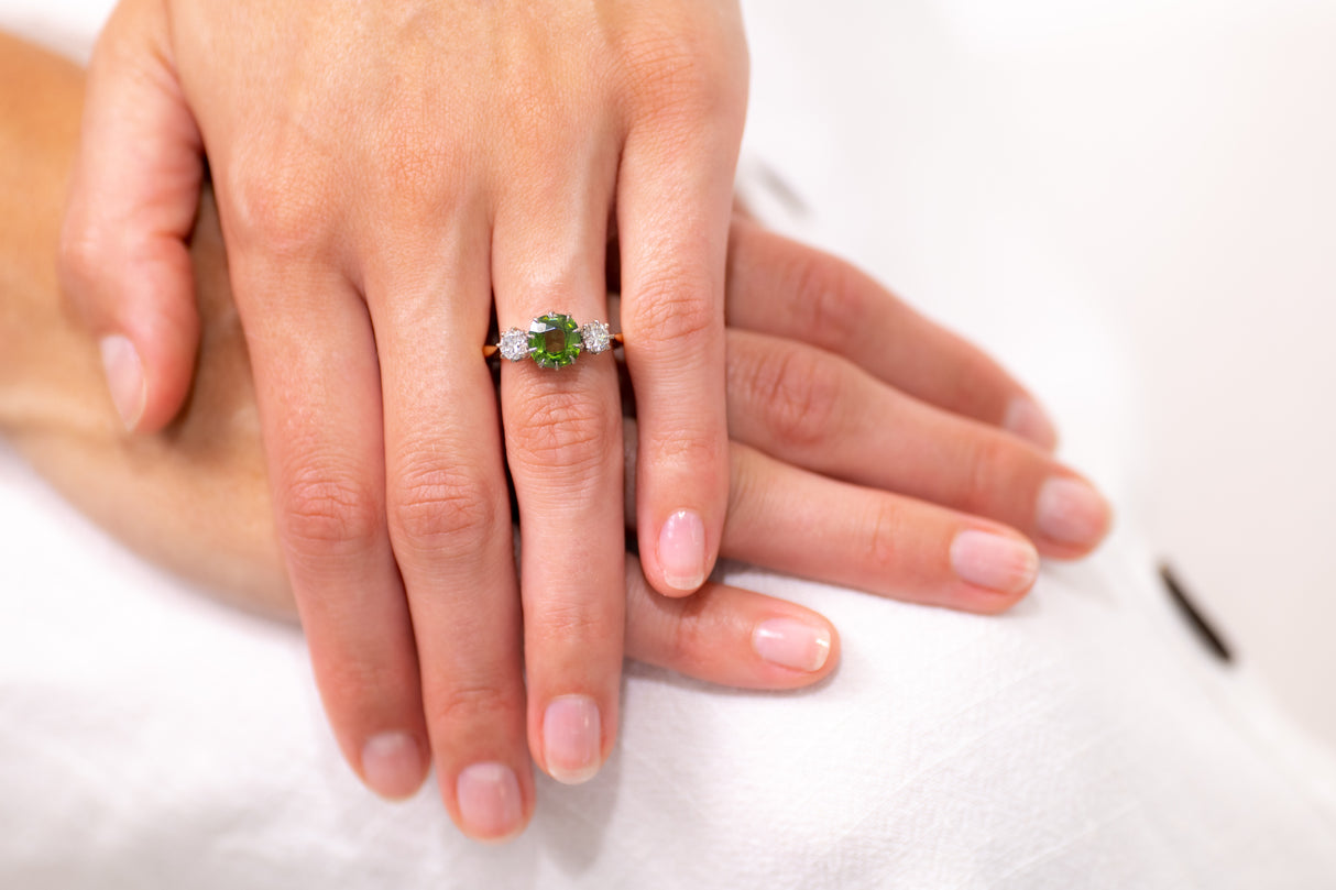 Art Deco, 18ct Gold, Green Zircon and Diamond Ring