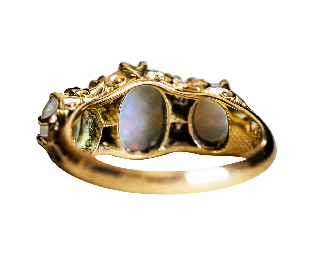 Art Deco, 18ct gold, opal and diamond ring