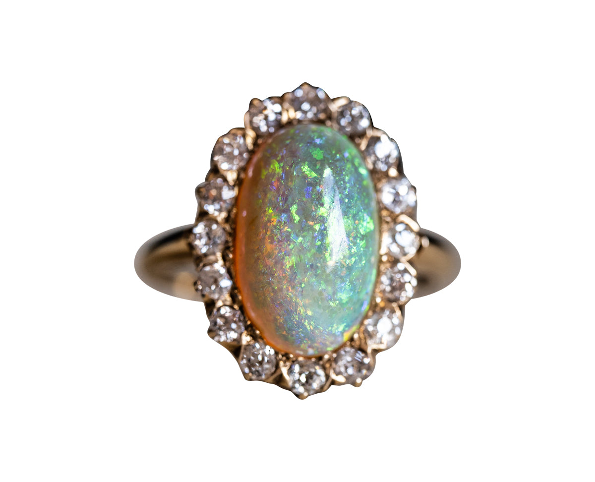 Art-Deco-Opal-18-Carat-Gold-Antique-Diamond-Cluster-Ring-Vintage-Boutique