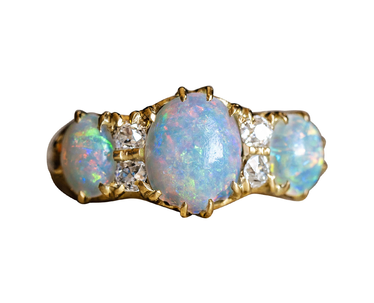 Art Deco, 18ct gold, opal and diamond ring