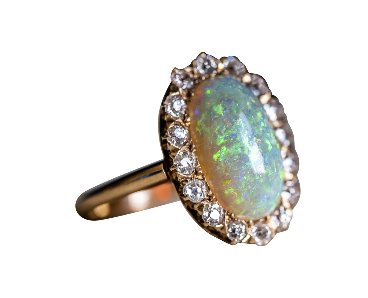 Art Deco, 18ct gold, opal and diamond ring