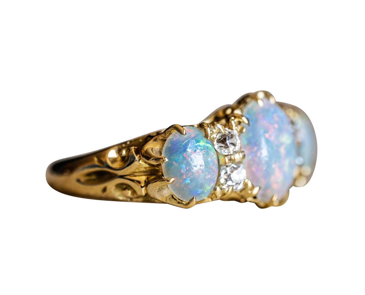 Art Deco, 18ct gold, opal and diamond ring