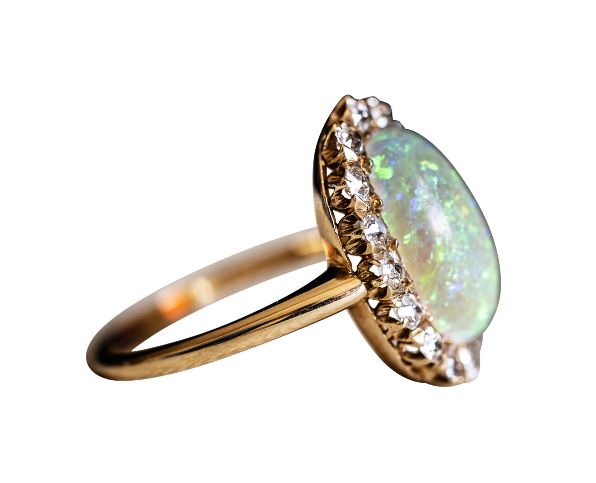 Art Deco, 18ct gold, opal and diamond ring