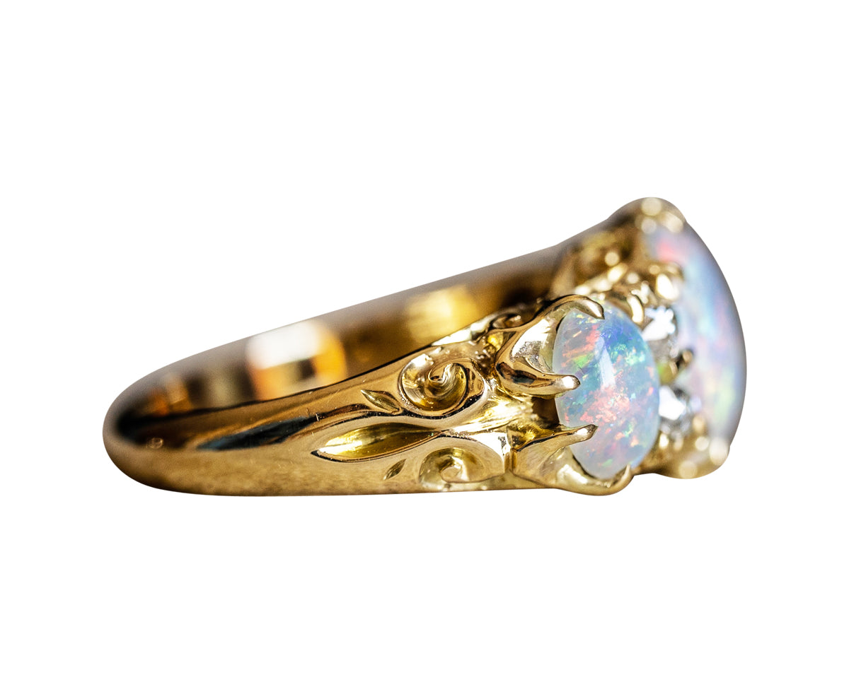 Art Deco, 18ct gold, opal and diamond ring