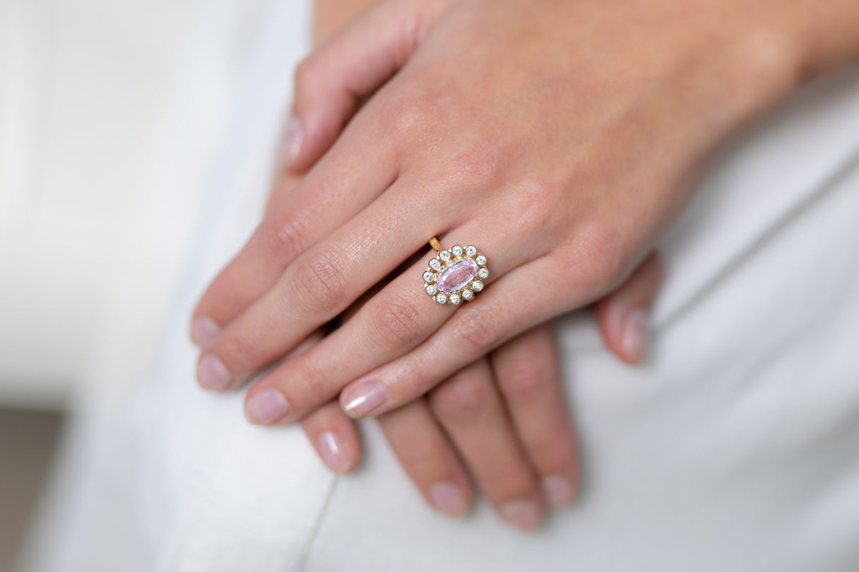 Art Deco, 18ct gold, pink topaz and diamond cluster ring
