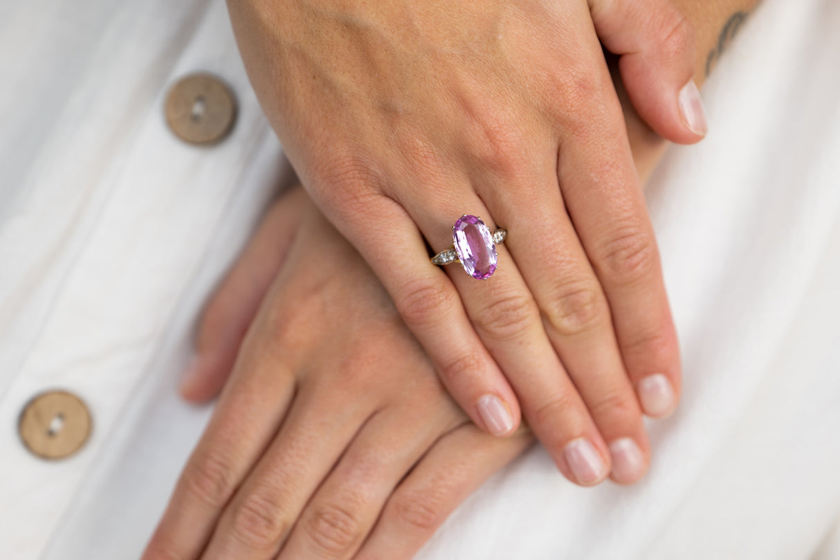 Art Deco, 18ct gold, pink topaz and diamond ring