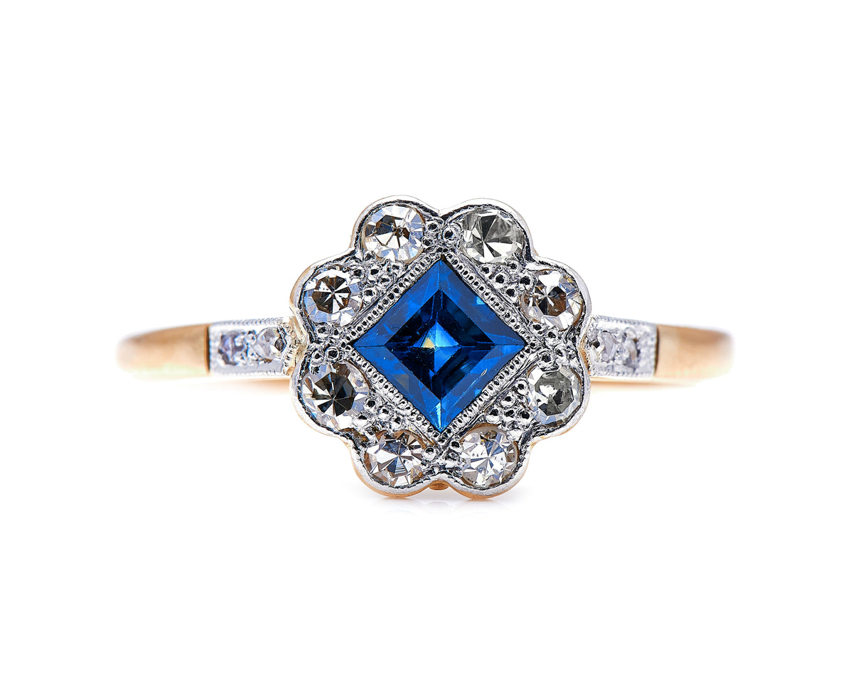 Edwardian, 18ct gold, sapphire and diamond engagement ring