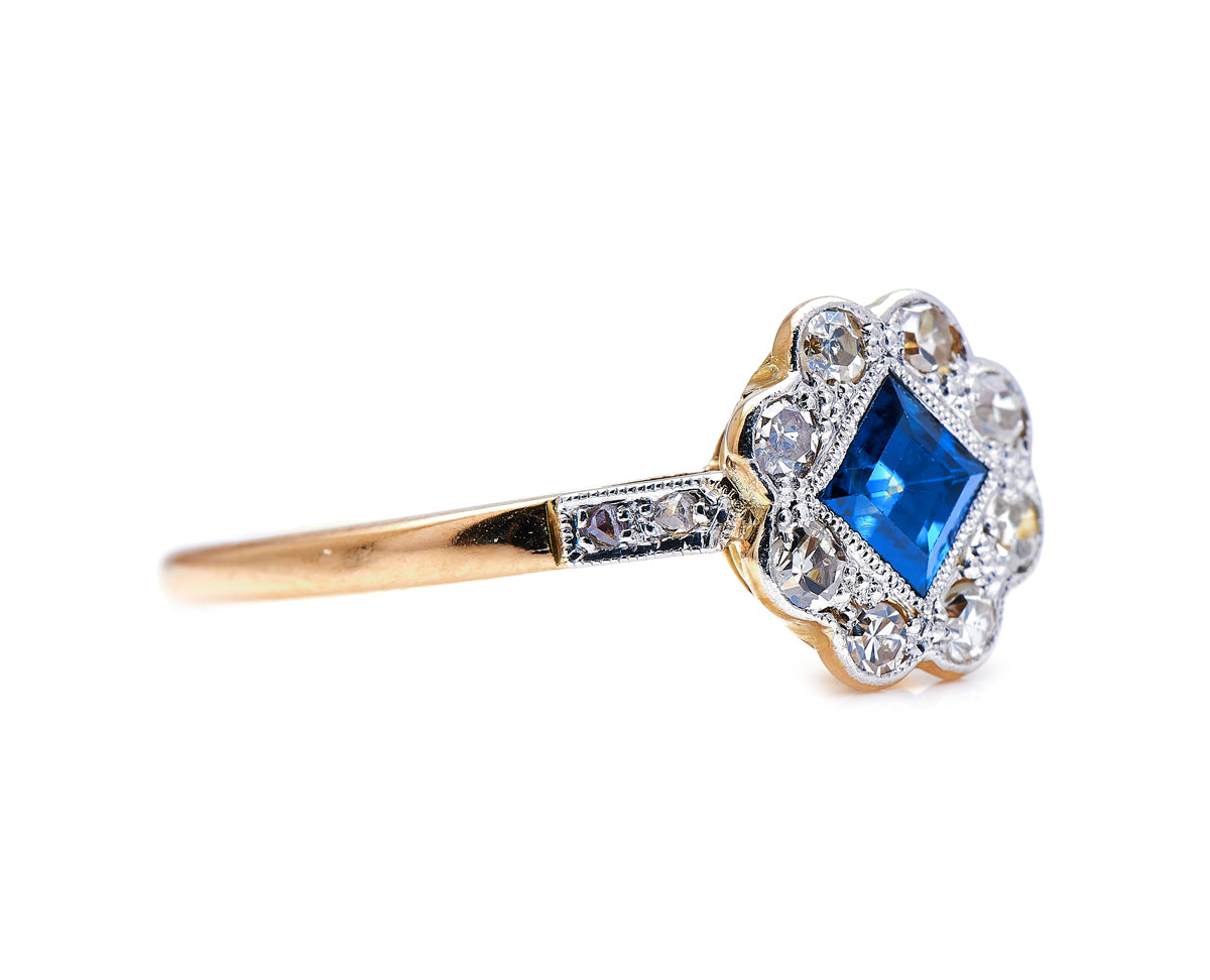 Edwardian, 18ct gold, sapphire and diamond engagement ring