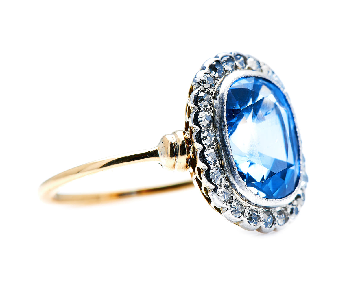 Art Deco, 18ct gold, sri lanka sapphire and diamond cluster ring