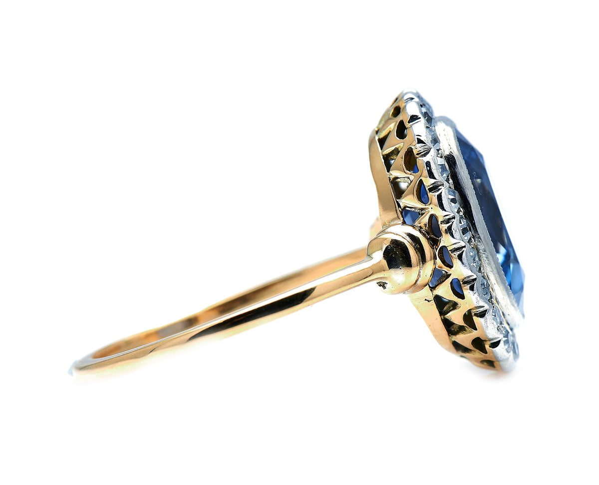 Art Deco, 18ct gold, sri lanka sapphire and diamond cluster ring