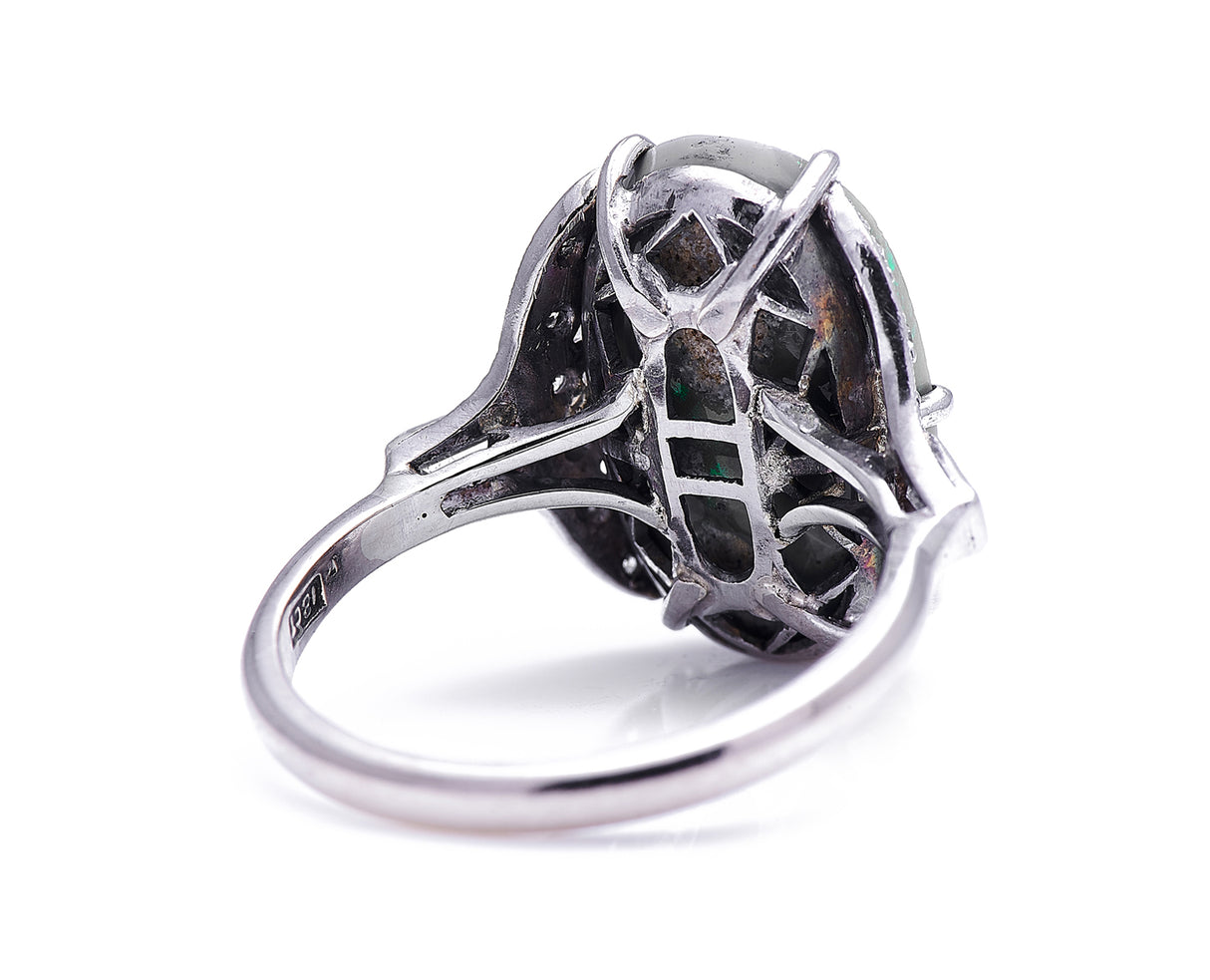 Art Deco, 18ct white gold, black opal and diamond ring